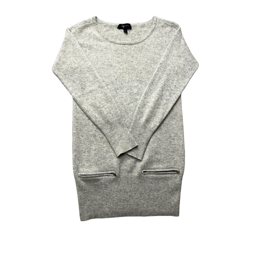 Aqua Cashmere Sweater Tunic Womens M Gray 100% Cashmere Zipper Pocket Soft